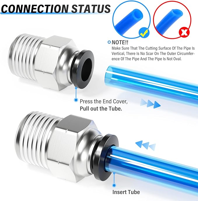 TAILONZ PNEUMATIC Elbow and Straight Combination 1/4 Inch Tube OD x 3/8 Inch NPT Thread Push to Connect Fittings PC-1/4-N3+PL-1/4-N3(Pack of 12)
