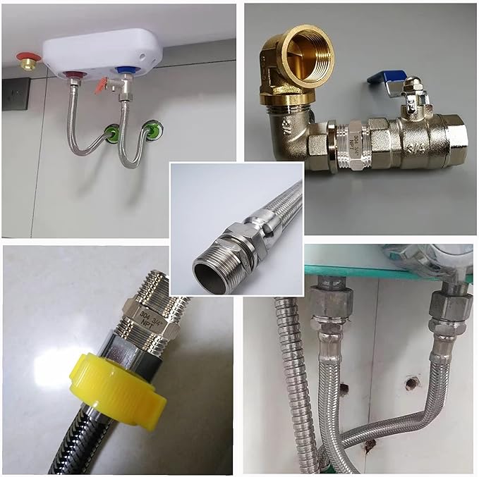 ZOUNI 5PCS Hex Nipple 1/4" Male x 1/4" Male Pipe Fittings, 304 Stainless Steel NPT 1/4 inch Male Threaded Pipe Adapter Fittings Equal Nipples Connectors, Male Straight Connector Pipe Fitting