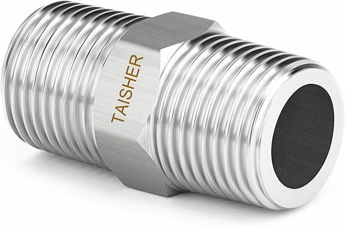 TAISHER 5PCS 304 Stainless Steel New Hex Nipple, 3/8" NPT Male x 3/8" NPT Male, Pipe Adapter Fitting