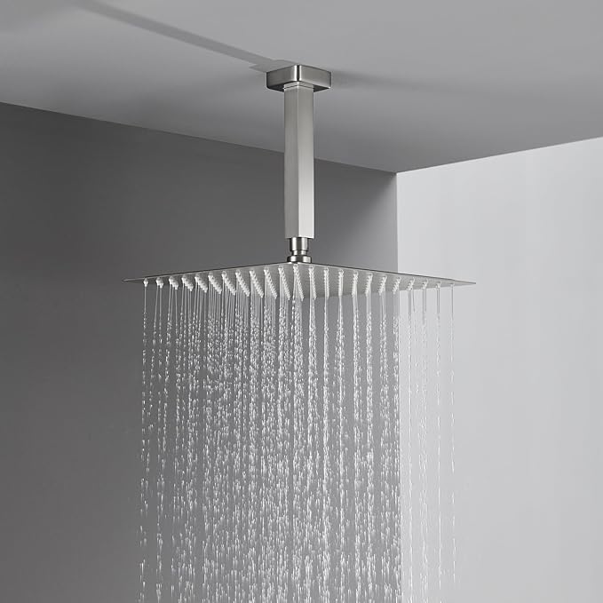 Shower System 12 Inches Rain Shower Combo Set Brushed Nickel Ceiling Mount Shower Faucet Bathroom Faucets with Rainfall Shower Head and Hand Shower