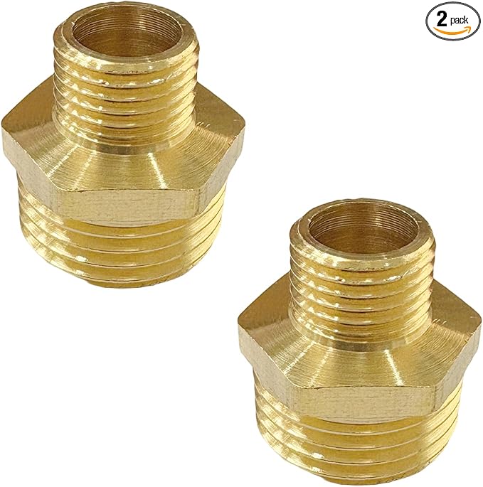 1/2" x 1/4" Male Threaded Hex Nipple Reducer Brass NPT Pipe Fitting Adapter Straight Connectors Pack of 2