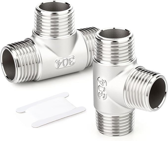 TAISHER 2PCS 304 Stainless Steel Tee Pipe Fittings, 1/2" x 1/2" x 1/2" NPT Male Pipe Fittings