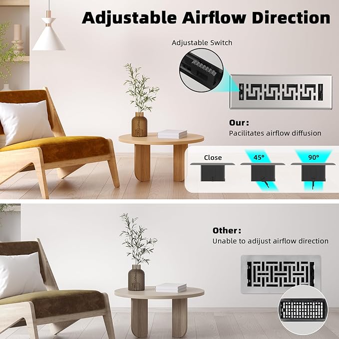 3 Pack Floor Register 2x10 Inches - Heavy Duty Walkable Steel Decorative Vent Covers for Home Floor Air Floor Vents Register Easy Adjust Air Flow with Scratch Resistant Finish