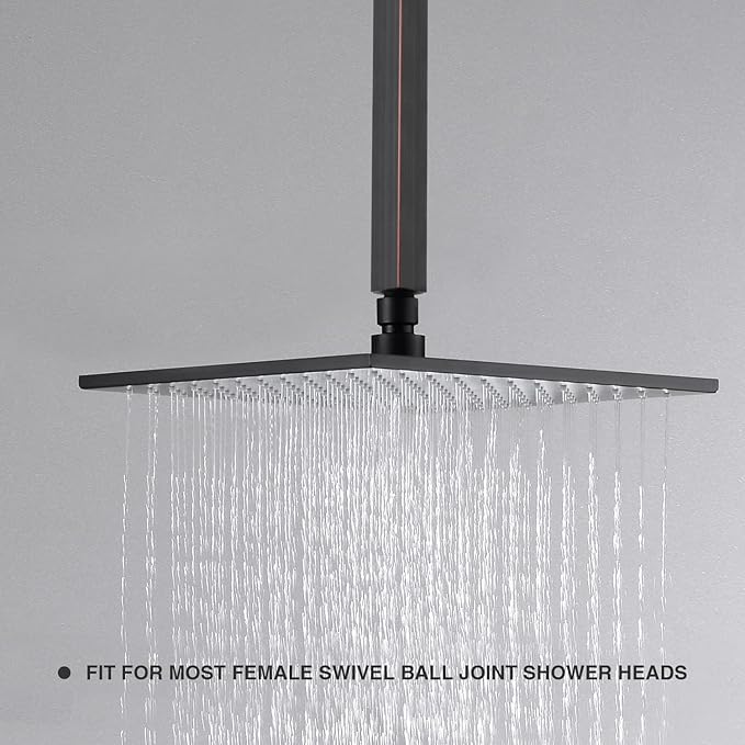 TRUSTMI Square Shower Arm with Flange, 12 Inch Ceiling Mounted Extension Arm, Square Shaped Rainfall Shower Head Extender Arm, Oil Rubbed Bronze