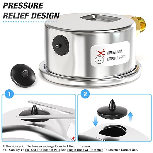 MEANLIN MEASURE 0~160Psi Dry Pressure Gauge Stainless Steel 1/8" NPT 2" FACE DIAL Waterproof for Air Compressor RV Regulator Water Pressure Tester Lower Mount with 1/4" NPT and 3/8" NPT Hex Bush