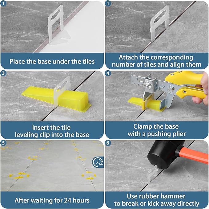 Tile Leveling System, Tile Spacers Tile Leveling Tools, Tile Leveling Clips for Tiles and Stone Installation (1/8 Inch*2400 Piece)