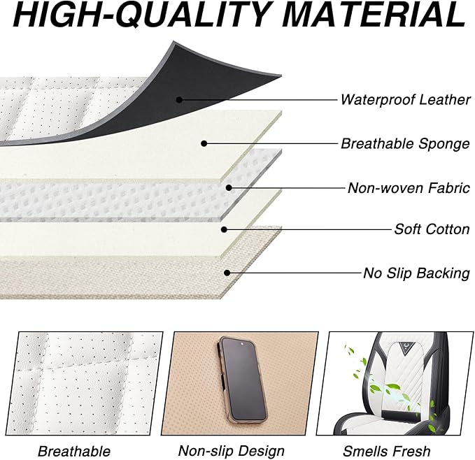 Car Seat Covers for Jaguar E-PACE 2018-2024,Breathable Nappa Leather Car Seat Protector,Front Seat Covers Automotive Seat Cushion with Airbag Compatible(Front Seats,Black-White)
