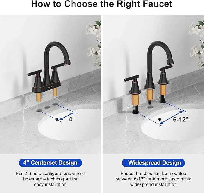 Bathroom Faucets for Sink 3 Hole, Hurran Oil Rubbed Bronze Bathroom Sink Faucet with Pop-up Drain and Supply Lines, Stainless Steel Lead-Free Widespread Faucet for Vanity RV Farmhouse