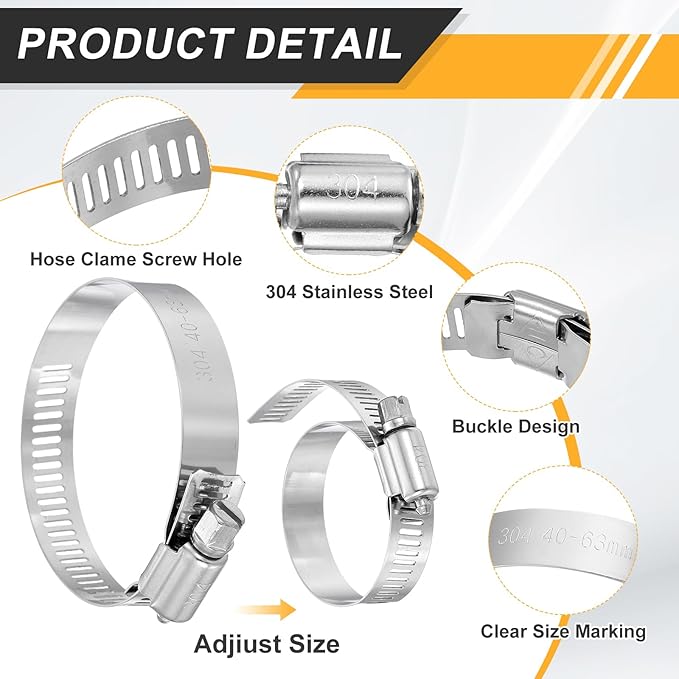 HARFINGTON 12 Pcs Hose Clamp 1-13/16"-2-3/4" (46-70mm) 304 Stainless Steel Adjustable Worm Gear Hose Clamp Assortment Kit for Fuel Line Pipe Plumbing Automotive Tube Mechanical