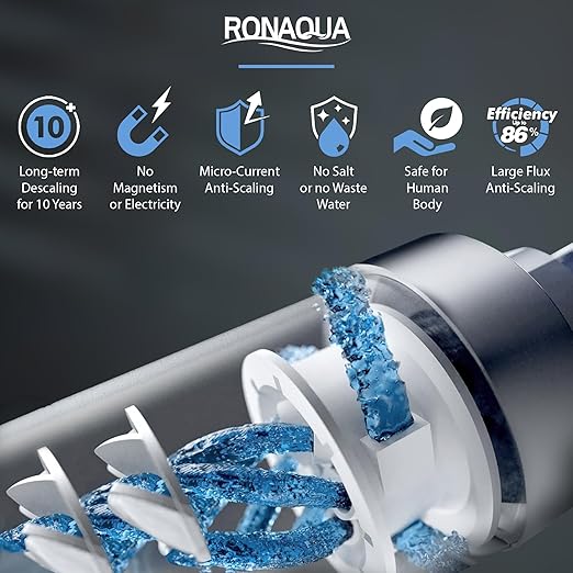 Ronaqua Chemical & Salt Free Scale & Rust Prevention Whole House Water Softener to Correct Problems Caused by Inorganic Groundwater Impurities, No Electricity Required, Helps Avoid Lime Scale Buildup