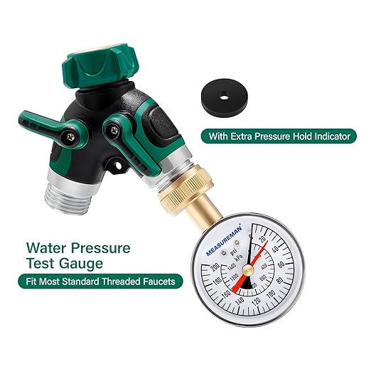 MEASUREMAN 2-1/2" Water Pressure Test Gauge - 0-200psi/kpa, 3/4" Female Garden Hose Thread, Memory Red Pointer, Garden Hose Pressure Tester