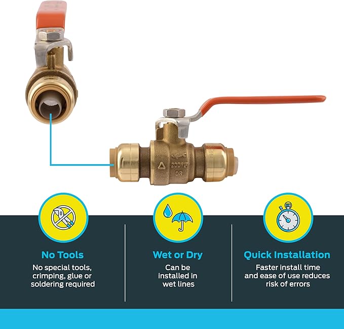 SharkBite 22222-0000LF Brass Push Ball Valves, 1/2
