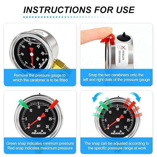MEANLIN MEASURE 0~30Psi Black Stainless Steel Pressure Gauge, Glycerin Filled 1/8" NPT 1.5" FACE DIAL, Liquid Filled Pressure Gauge WOG Water Oil Air Lower Mount (with 2PCS Snaps)