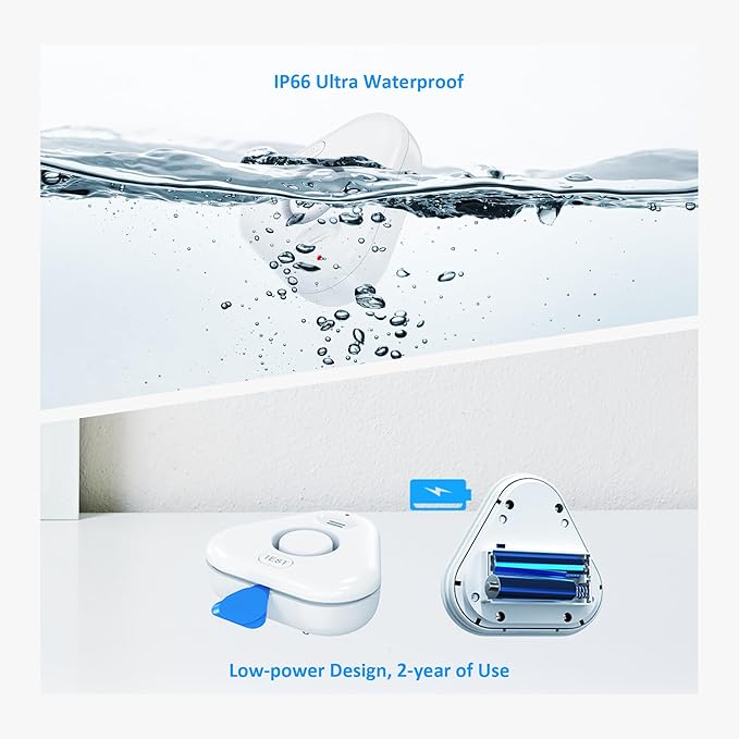 Stechro Water Leak Detector, 120dB Water Sensor Alarm, Water Leakage Detection Device for Home Pipe/Drain/Sink/Faucet Drip, Floor Flooding in Basement/Bathroom/Kitchen/Toilet/Laundry Room