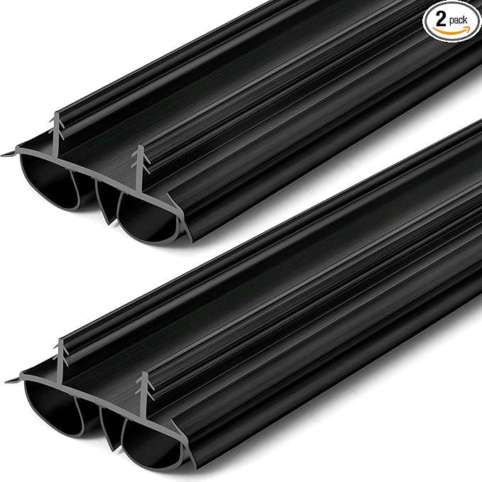 2 Pcs 36" Double Bubble Kerf Door Sweep 1-3/4" Wide Vinyl Weatherstrip Seal for Exterior Doors, Energy Efficient Draft Stopper, Easy Slide in Installation, Blocks Dust/insects/noise (Black)