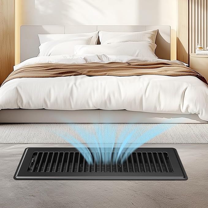Floor Register - Heavy Duty Steel Floor Vent Covers for Home Floor 4x14 - Adjustable & Walkable HVAC Floor Vents 4x14 with Smooth Edges - Rust-Resistant Air Vent Cover - 4 Pack (Black)