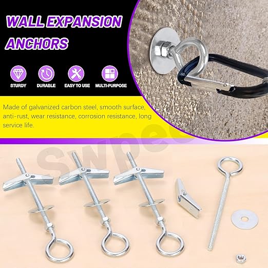 Swpeet 15 Set M4×75mm Eye Bolt Toggle Bolts and Wing Nut Kit with Hex Nuts, Washers Assortment Kit, Heavy Duty Butterfly Toggle Anchors Swag Hooks for Hanging Heavy Items on Drywall