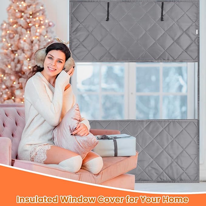 Window Insulation Cover Kit for Winter - 3 Layer 47"x63" Visible Thermal Insulated Windows Curtain with Kits for Winterizing, Large Oxford Cloth Window Cover Film with Heavy Cotton for Home Rv Door