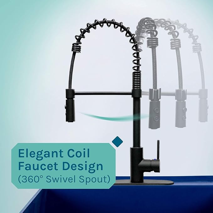 Utility Sink Extra-Deep Laundry Tub in Blue with High-Arc Black Coil Pull-Down Sprayer Faucet, Integrated Supply Lines, P-Trap Kit, Heavy Duty Floor Mounted Freestanding Wash Station