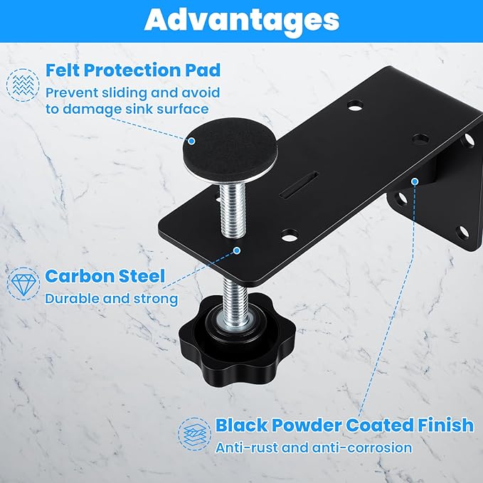 4PCS Black Undermount Sink Brackets, Adjustable Undermount Sink Support Under Mount Sinks Repair Kit for Narrow Cabinet Heavy-Duty Stainless Steel Mounting Bracket