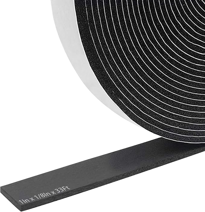 Storystore Foam Insulation Tape Self Adhesive, 1In x 1/8In x 33Ft Weather Stripping for Doors and Windows, Sound Proof Soundproofing Door Seal, Weatherstrip, Air Conditioning Seal Strip