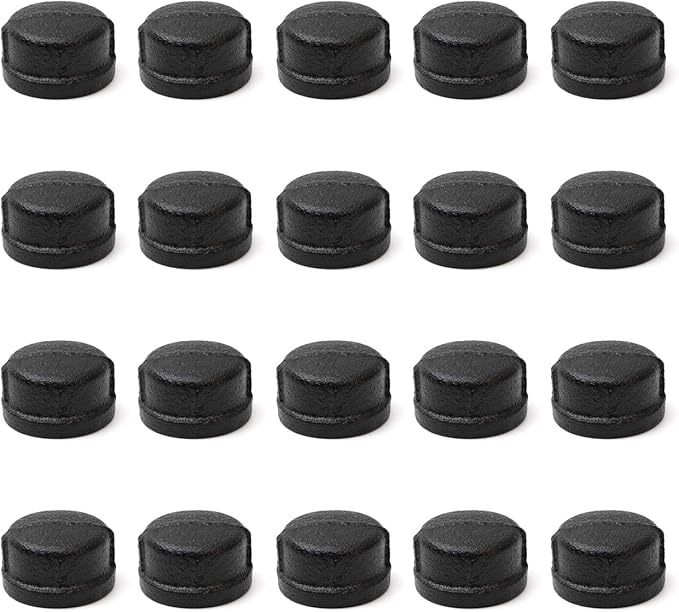 1" Black Pipe Cap, Home TZH 20 Pack Malleable Iron Cast Pipe Caps for Steam-Punk Vintage Shelf Bracket DIY Plumbing Pipe Decor Furniture (20, Black 1 Inch)
