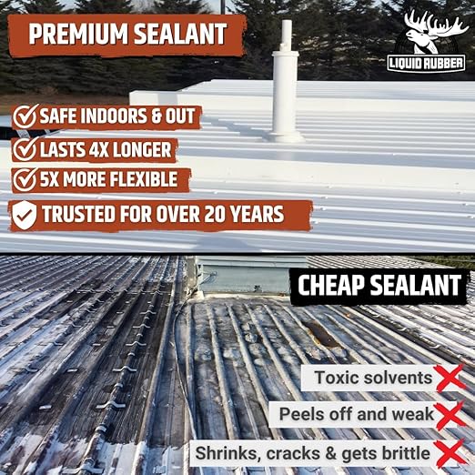 Liquid Rubber Color Waterproof Sealant - Elastomeric Roofing Coating for Flat or Slope Roofs & Foundations - DIY Paint & Leak Repair Membrane Compatible with Metal & Concrete - White, 1 Quart