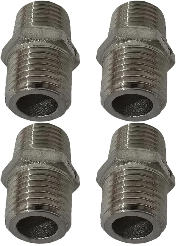 4Pcs 1/4'' Hex Nipple 1/4"NPT Male x 1/4"NPT Male Threaded Stainless Steel 304 Threaded Nipple Pipe Fittings for Brew Kit Home Piping