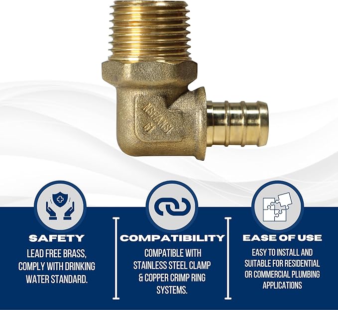 XFITTING 5 Pcs Barb Crimp 1/2 Inch Pex X 1/2 Inch Male Threaded Elbow, Pex Male Elbow