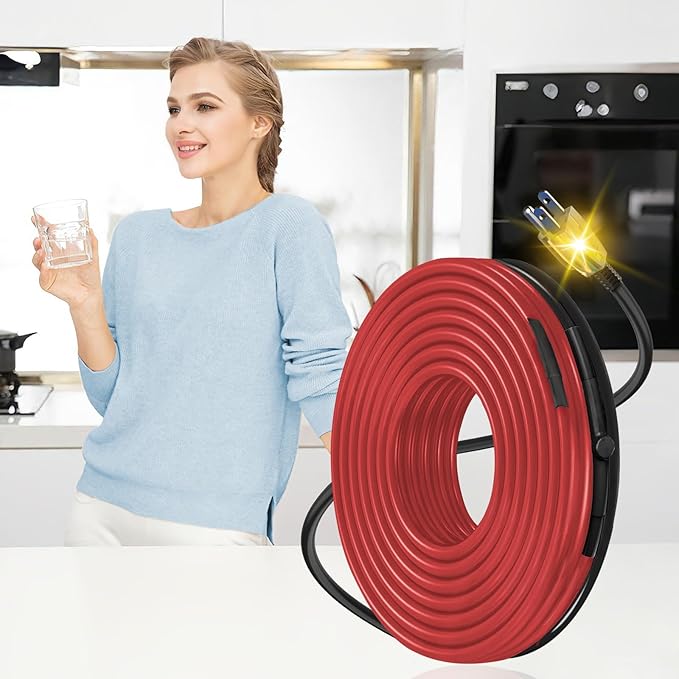 45 Feet Heating Tape for Pipe Freeze Protection with Build in Thermostat, 120 V Electric Pipe Protection from Freeze with Thermostat, 7 W/Ft, Heat Trace for Water Pipes
