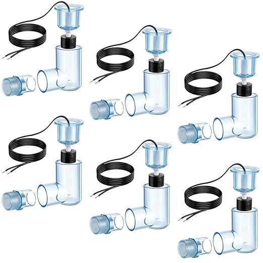 yeesport 6 PCS SS2 AC Float Switches, L Shape AC Float Switch with 3/4 in Adapter & 6 Ft Wire, Water Level Sensor Switch for Air Conditioner Drain, Condensate Overflow Detection, HVAC Safety Accessory