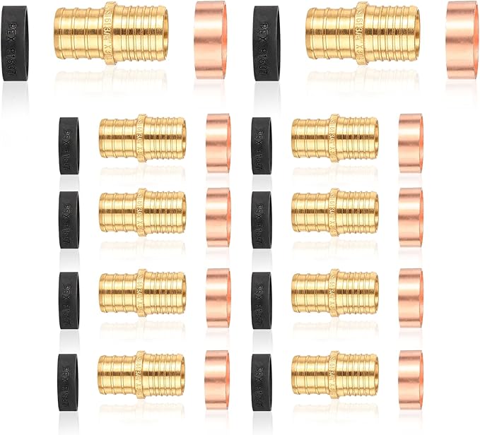 10-Pack HeSun Polybutylene Transition Coupling, 3/4" PEX X 3/4" PB, Brass Crimp Pex Fittings with 20 Rings, ASTM F1807(PEX1807479)