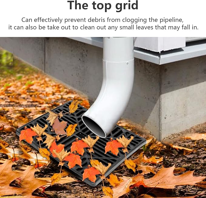 Low Profile Catch Basin Drain Kit Downspout Extender, 9"×9" Catch Basin Gutter Downspout Extensions with 2.56" ID Flexible Pipe, Pipe Stretched Length 5ft, Protect House Foundation