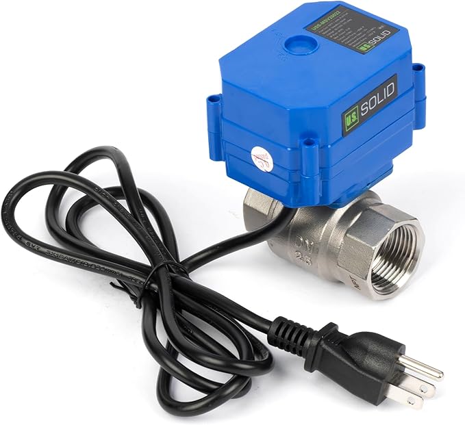 U.S. Solid 1" Motorized Ball Valve with US Plug 110VAC Stainless Steel Electrical Ball Valve,Auto Return, Normally Open
