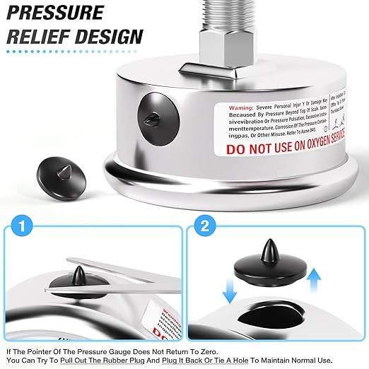 MEANLIN MEASURE 0~1000Psi Liquid Filled Pressure Gauge Stainless Steel with 316 Stainless Steel Joint 1/4" NPT 2.5" FACE DIAL for WOG Water Oil Air Center Back Mount