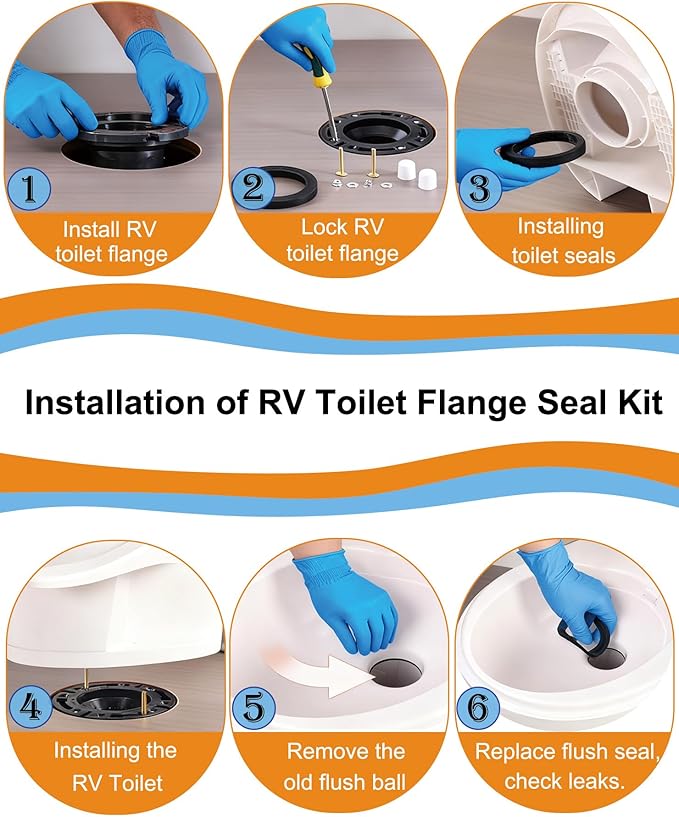 RV Toilet Seal and 3" Socket Floor Flange Kit for Dometic 300 310 320 RV Toilets, Replacement Parts Kit 385345892 Flange, 385311658 Flush Ball Seal and 385311652 Base Seal Gasket, 3 in 1 Repair Kit