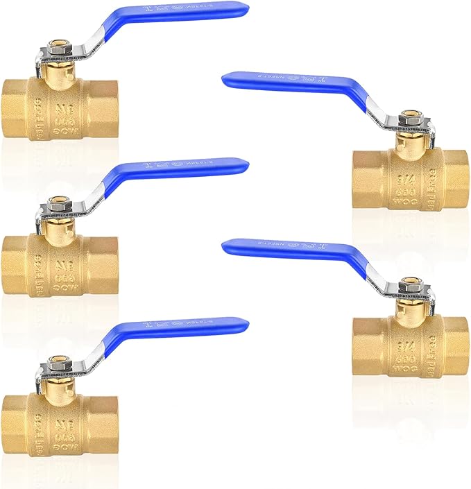 5-Pack HeSun 1/2 Inch FIP Threaded Ball Valve, Brass Full Port Shut-off Valve,1/2" Female NPT x 1/2" Female NPT, 600 WOG (Water, Oil and Gas),Blue(VALVE344-5)