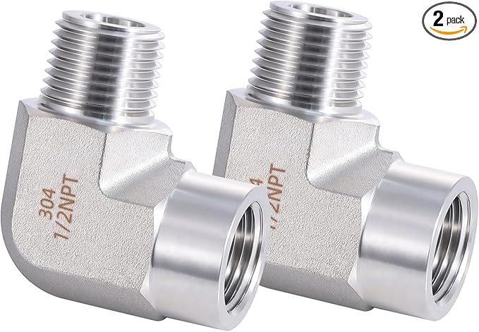 Stainless Steel Pipe Fitting 90 Degree Barstock Street Elbow 1/2" NPT Male x 1/2" NPT Female 2 Pack