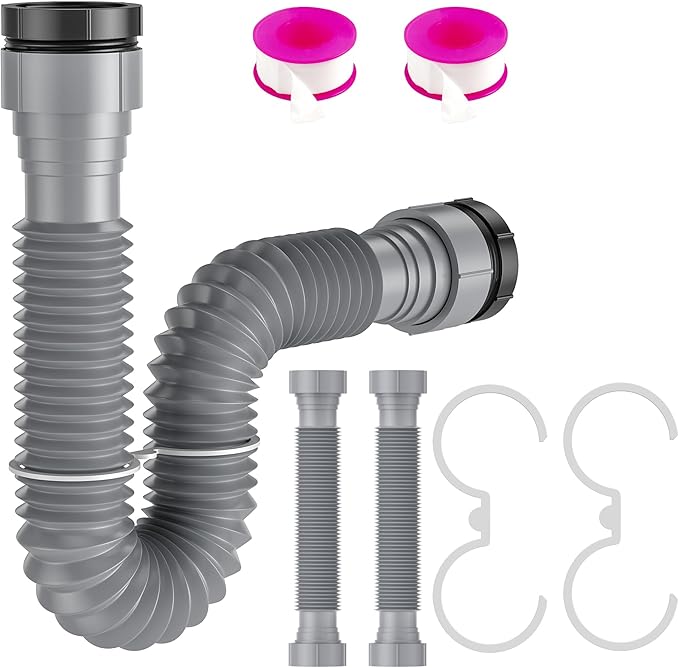 2 Pack Expandable Flexible 1 1/2" or 1 1/4" P-Trap Pipe for Single Kitchen Sink, Drain Pipe Kit With Adapter Seal Ring, for Kitchen Sink Drainage and Garbage Disposal (Gray)