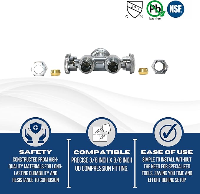 OD Compression Straight Valve - 1/2" Push Fit x Dual 3/8" ODComp. - Certified to NSD ANSI61 Standards