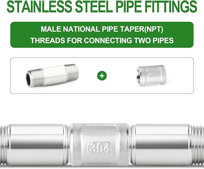 TAISHER 2PCS Stainless Steel Pipe Fittings, 3/8" NPT Male x 3/8" NPT Male Threaded, 2" Length Thickened Nipple Cast Pipe