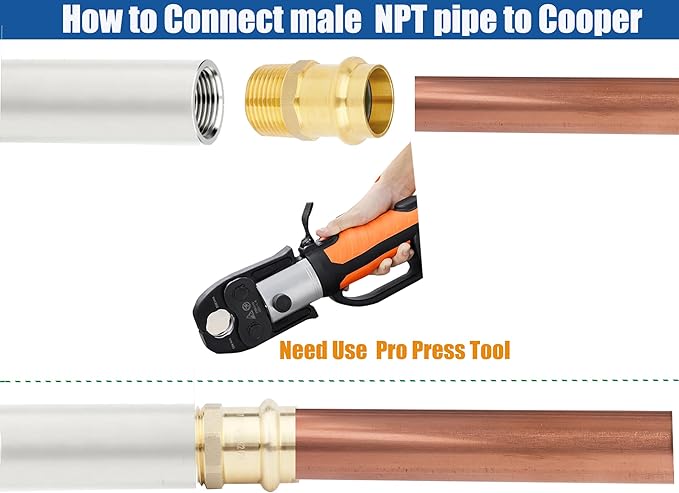 WHK 10 Pack 3/4" Press Propress x 3/4" NPT Male Adapter Fittings pressure Cooper Conenct to Male NPT Pipe（Lead-Free,Pro Press Copper to 3/4 Male NPT PIPE)