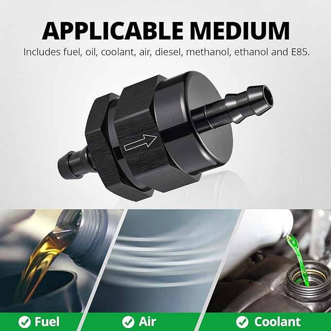EVIL ENERGY 5/16" Check Valve, One Way Non-Return Valve Fitting Aluminum Black
