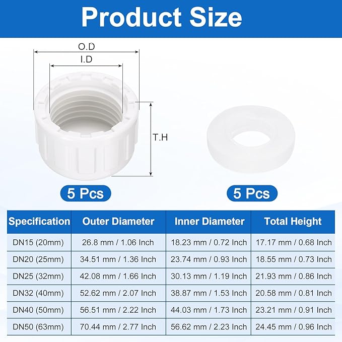 uxcell 5Pcs 1/2 Inch PT Female Thread PVC Pipe Fitting Cap, Cleanout Water Drain End Caps, Pipe Plug Socket Fittings with Gasket for Water Heater Supply Lines, Plumbing, White