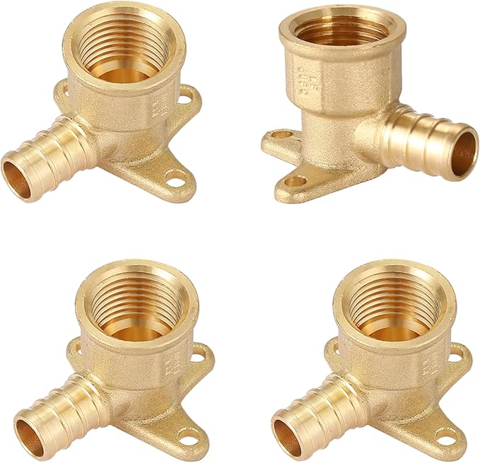 4-Pack HeSun PEX Fittings, 3/4" PEX x 3/4" Female NPT, 3/4 Inch Brass Crimp Drop Ear Elbow Fitting, ASTM F1807(PEX1807169-4)