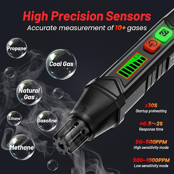 YOJOCK Natural Gas Leak Detector,Gas Leak Detector with Audible & Visual Alarm,Portable Gas Detector Sniffer to Locate Combustible Sources Like Propane,Methane for Home & RV