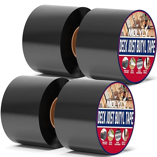 Joist Tape for Decking 4'' x 50',4 Pack Weatherproof Butyl Sealant Deck Tape Joists, Flashing Tape Waterproof Roof Flashing Joist Tape 4 inch