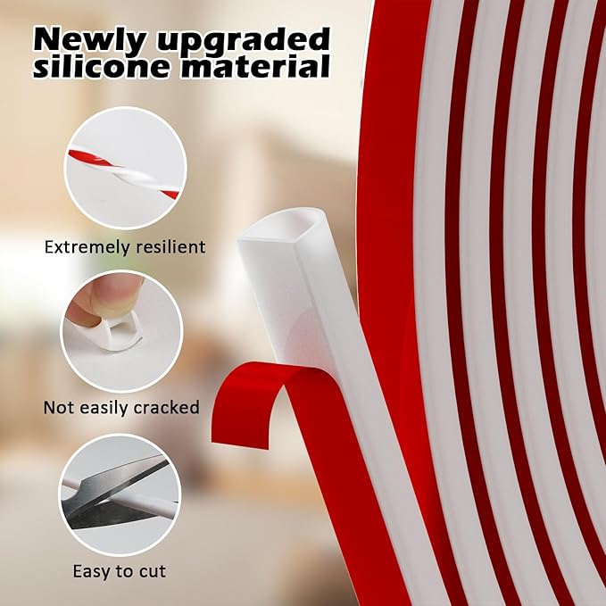 40FT Weather Stripping Door Seal - Self Adhesive Weather Insulation Strip Weatherstripping Silicone D Shaped Seal Strip Door Frame Gap Filler/Window Soundproofing