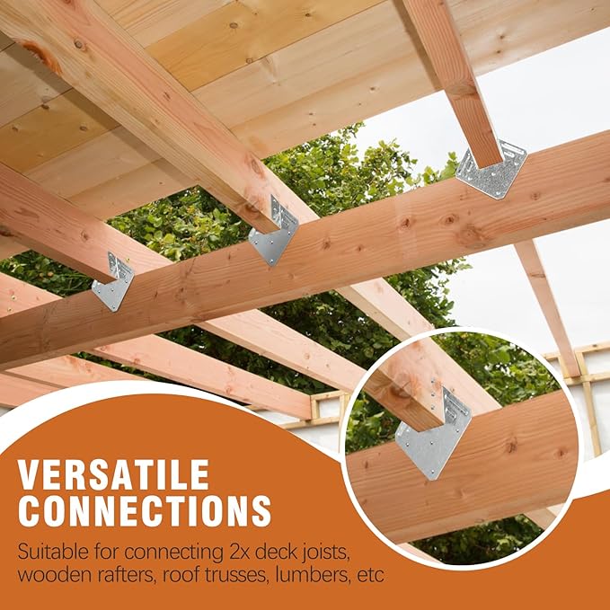 24 Pack 16-Gauge Hurricane Ties for Rafter, Heavy Duty Hurricane Straps, Robust Hot Dip Galvanized Rafter Ties Brackets, Joist Hangers for 2X Deck Joists