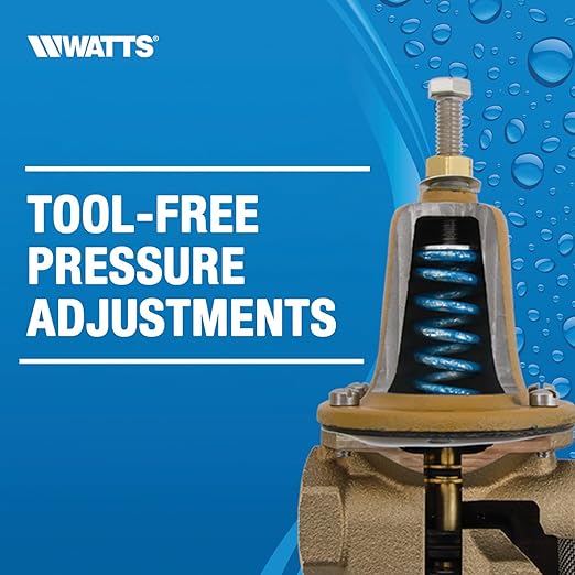 Watts 1-Inch Lead-Free Water Pressure Reducing Valve, Double Union, NPT Female, Polymer Seat, Adjustable 25-75 PSI